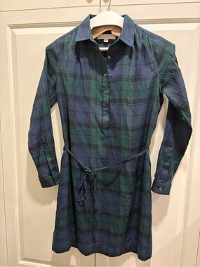 LOFT Blue and Green Plaid Long-Sleeve Shirt Dress